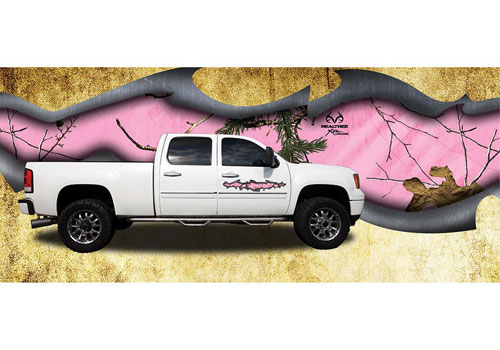 Pink Xtra RealTree Camo Torn Metal Graphic - Click Image to Close